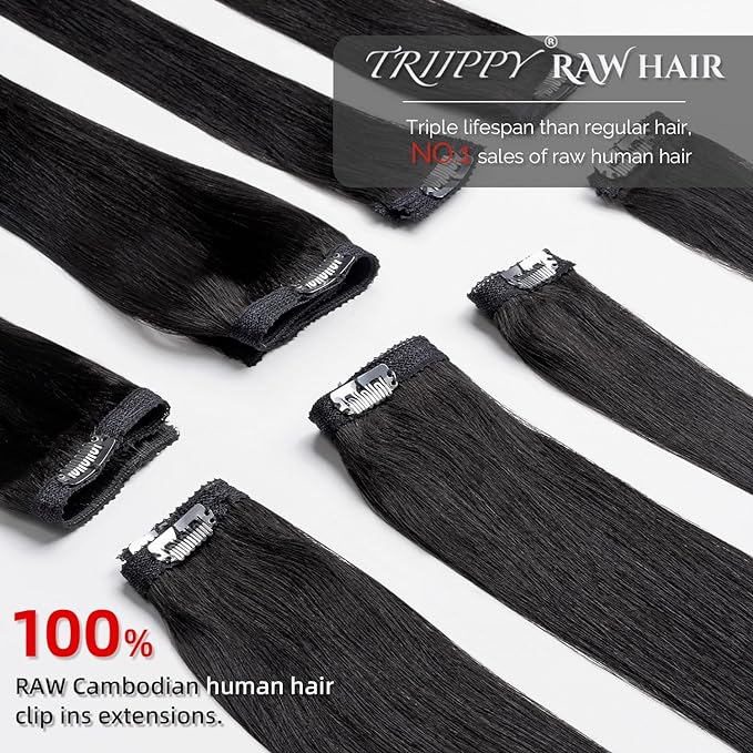 TRIIPPY Raw Hair Clip in Extensions Keep Bone Straight And Silky After Long time Use 100% Cambodian Raw Hair