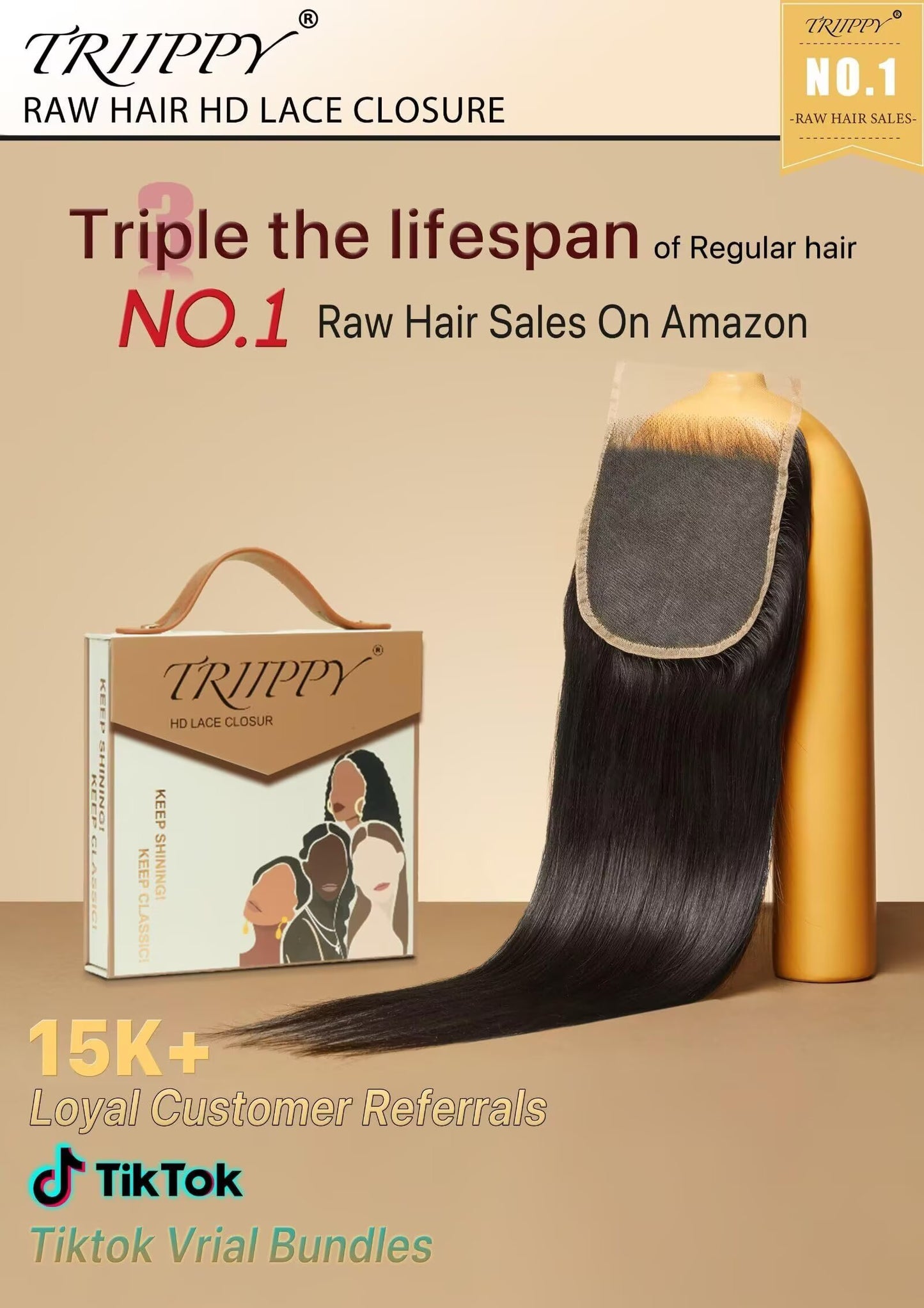 Triippy Raw Hair 5x5 HD Lace Closure Straight,More Less Shedding than Regular Virgin Hair,0.10mm Ultra-Thin 5x5 Swiss Real HD Lace with 100% Cambodian Raw Human Hair
