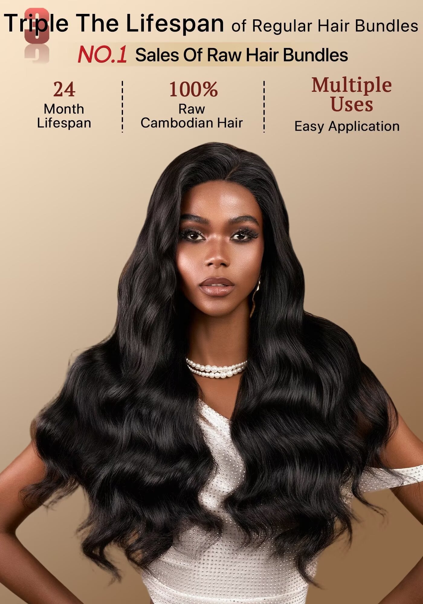 TRIIPPY Body Wave Bundles Human Hair,100% Raw Cambodian Hair Wavy Single Bundle,Triple The Lifespan Over Regular Virgin Hair Bundle,No.1 Raw Hair Brand On Amazon(Natural Color)