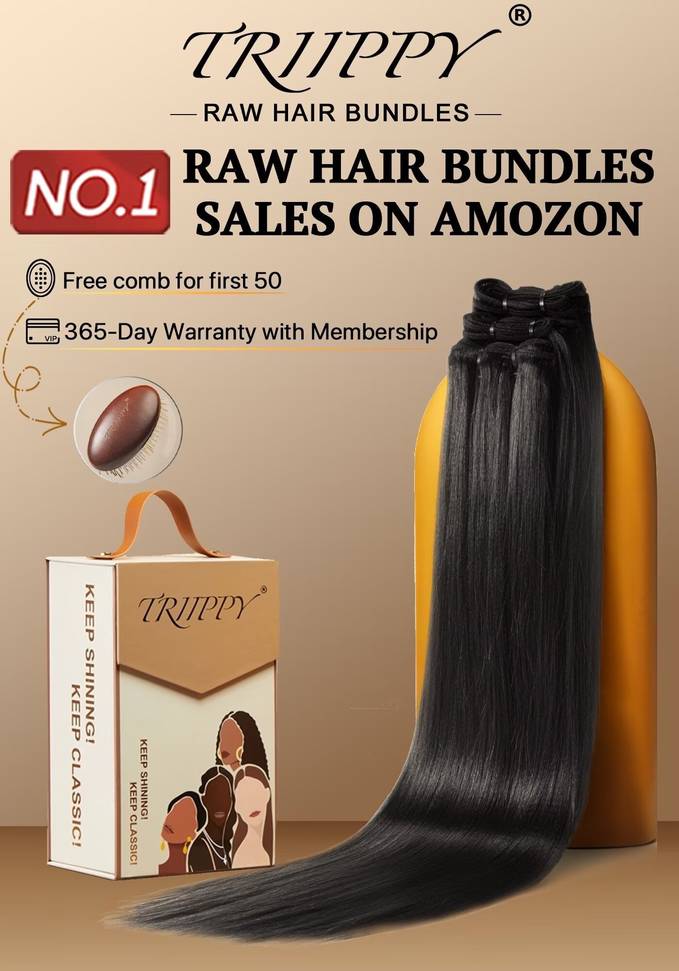 TRIIPPY Yaki Straight Human Hair Bundles,100% Raw Cambodian Hair Sew In Weave Single Bundle Triple The Lifespan Over Regular Virgin Hair Bundle,No.1 Raw Hair Brand On Amazon(Natural Color)