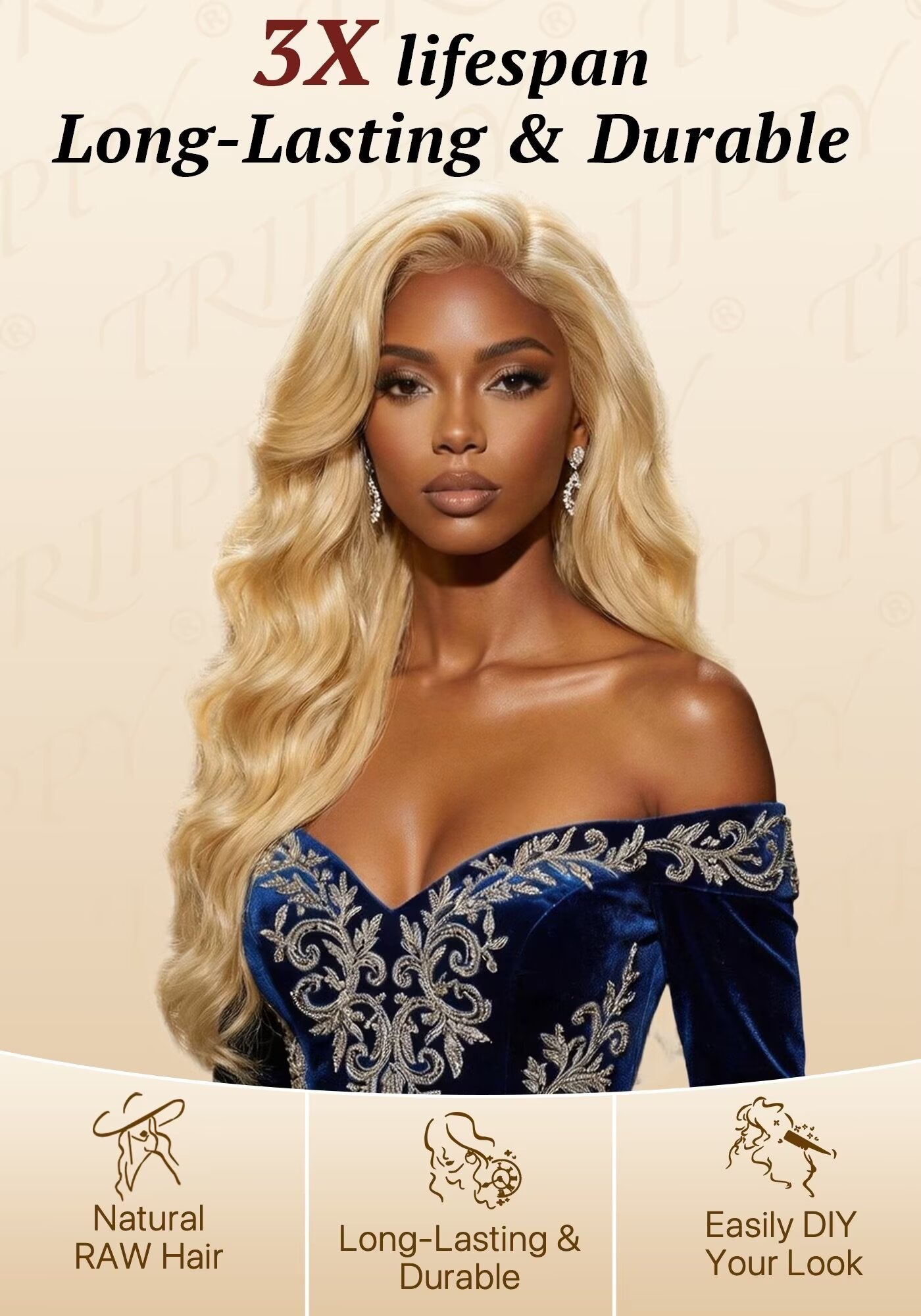 TRIIPPY Natural Honey Blonde Bundles Human Hair,100% Vietnamese Raw Human Hair Natural Body Wave Sew in Weave 3 Bundles,5X Lifespan Over Regular 613 Hair,No.1 Raw Hair Brand On Amazon